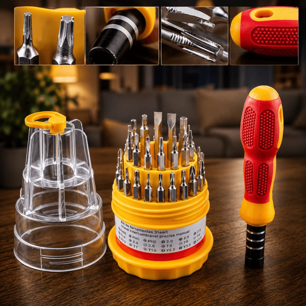Kit Ferramentas Bits Inova 31 Peças Chaves Torx Allen Phillips Fenda