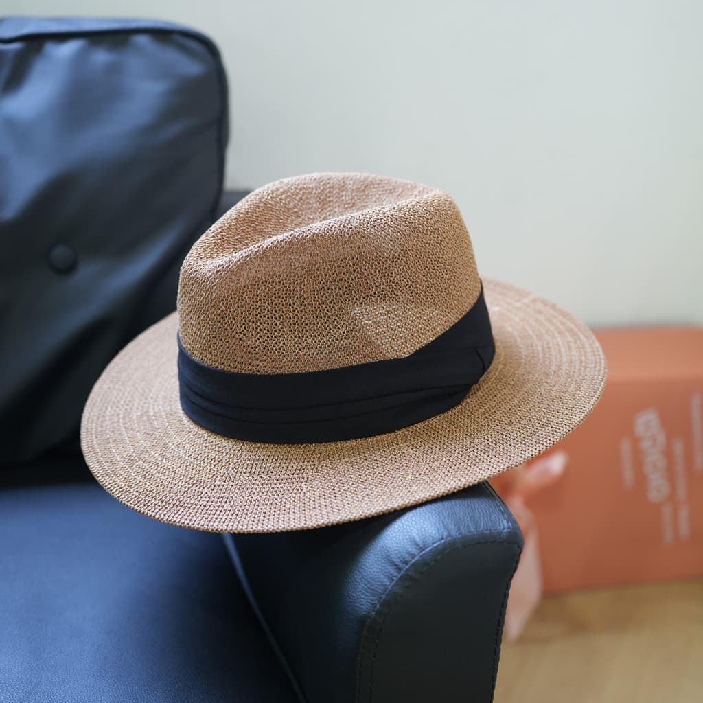 Simples unissex tecido à mão bege panamá chapéu de palha feminino verão viagem férias chapéu de sol Casual chapéu superi