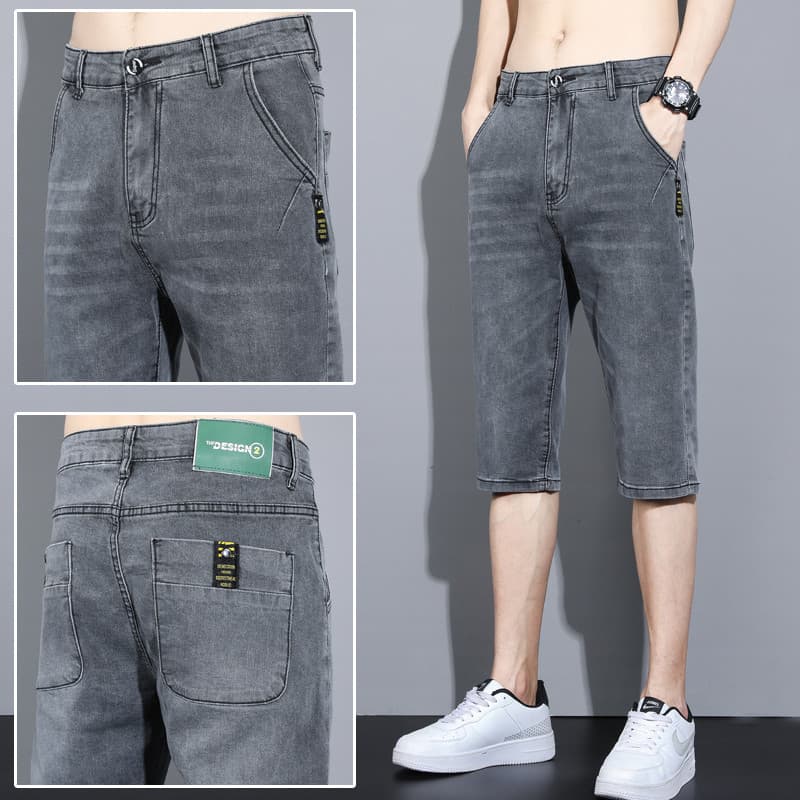 Verão estiramento cortado Jeans masculino versão coreana magro-ajuste calças magras na moda calças médias masculinas est