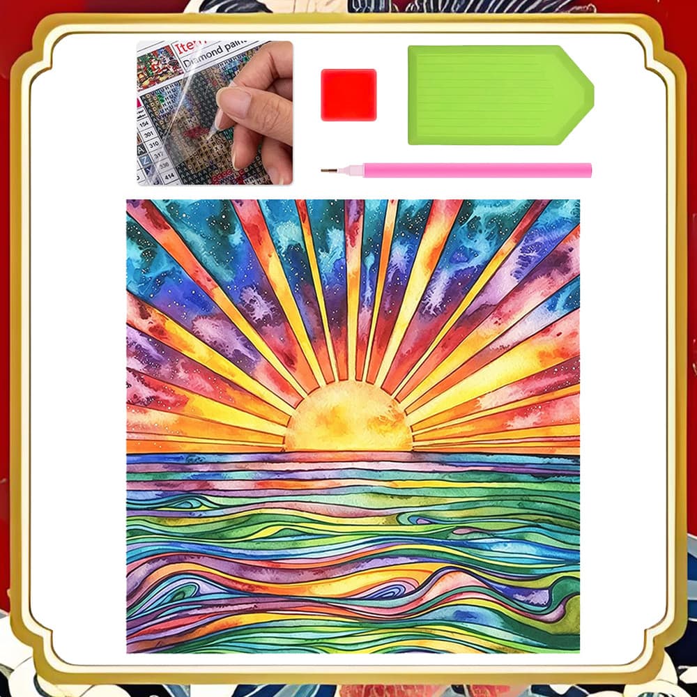30x30 cm, Conjunto de Decoração de parede para casa quadrados pintura diamante Nascer do sol no mar arte diamante 5D DIY