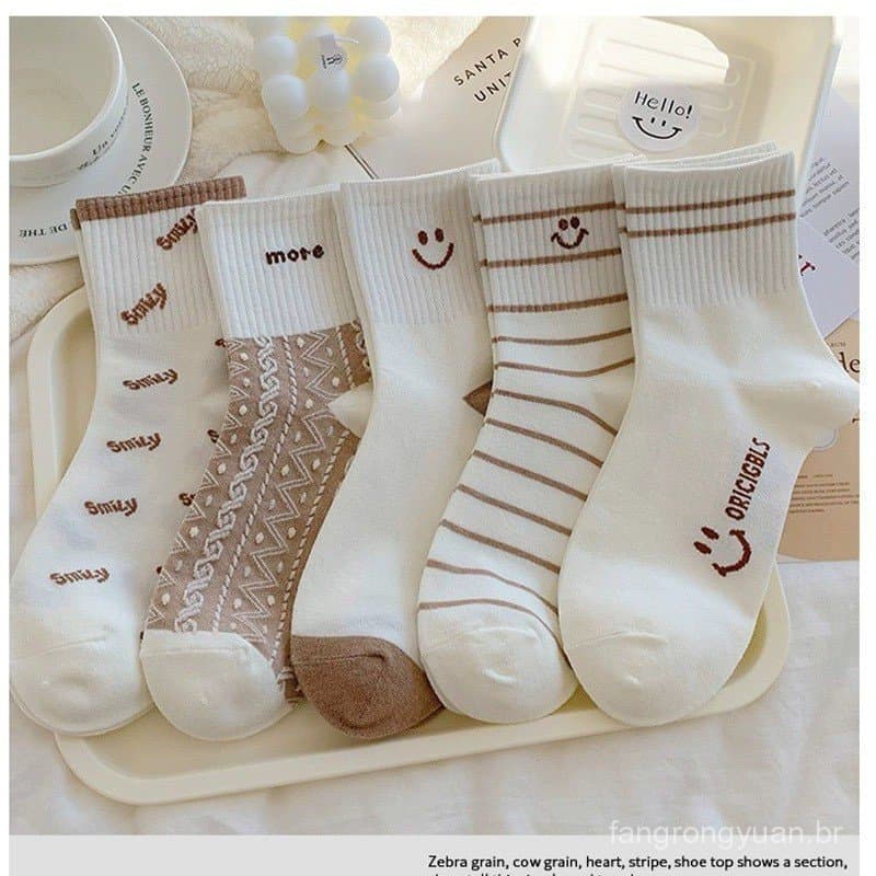 Variedade novo estilo tubo médio masculino feminino meias japonês bonito cor sólida listrado meio tubo meias outono inve