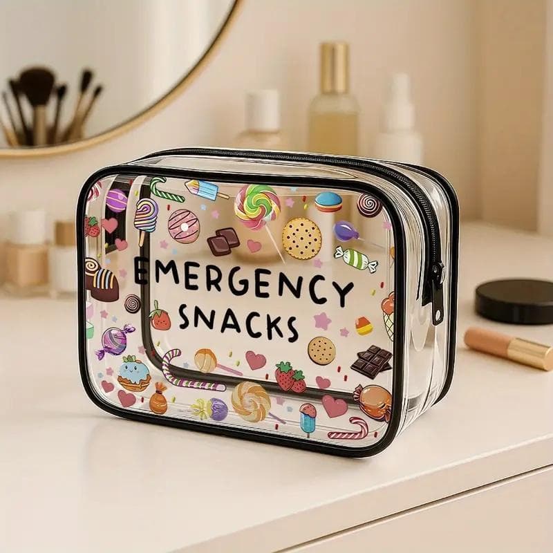 Bolsa Transparente para Lanches de Emergência, Pochete Portátil para Viagens, Grande Capacidade, Ideal para Viagens de C