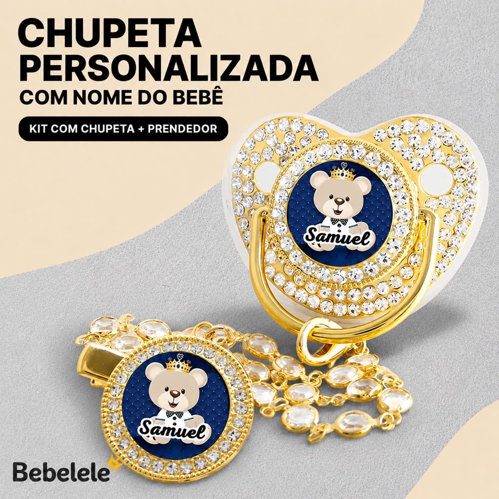 Chupeta de bebê, personalizada com nome/foto, inclui prendedor de chupeta e corrente%A2025