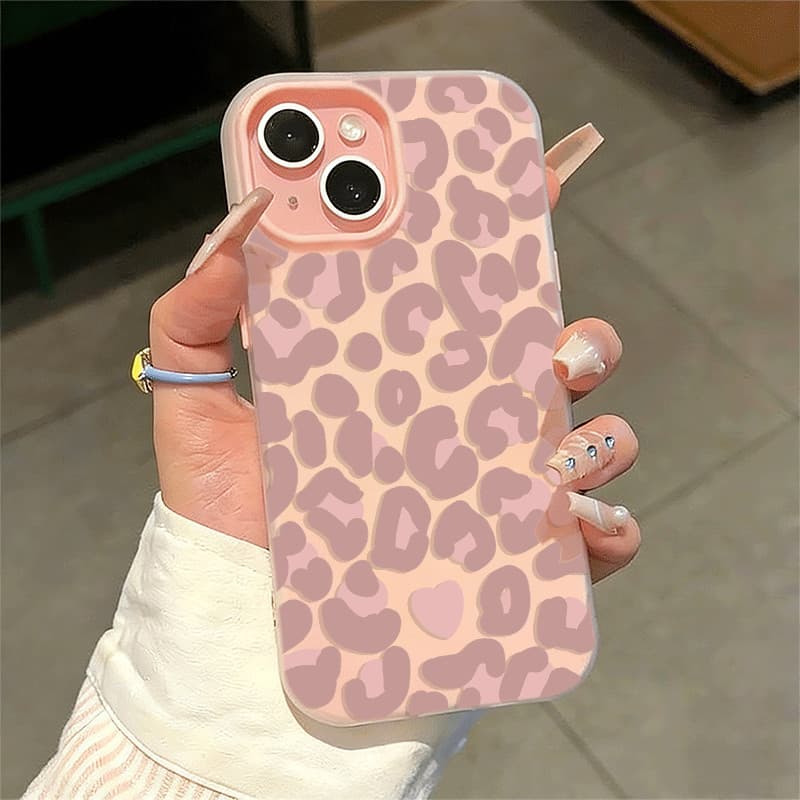 2 Em 1 Doces Geléia Caso De Telefone Para IPhone 13 11 15 14 12 16 17 16e Normal Pro Max Ar Rosa Leopardo Impressão Capi