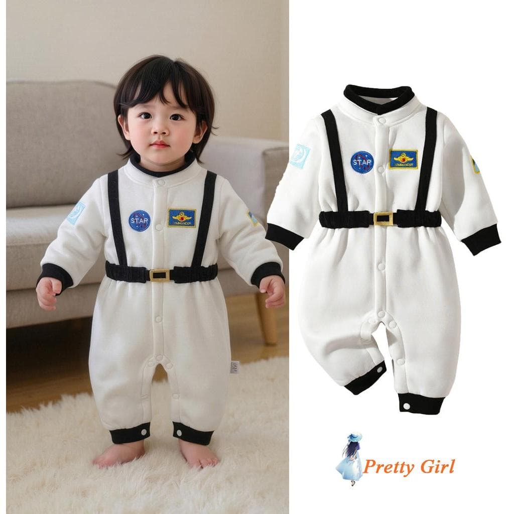 Mellifluous-Macacão Infantil De Manga Comprida Estilo Astronauta Com Retalhos E Fecho De Pressão
