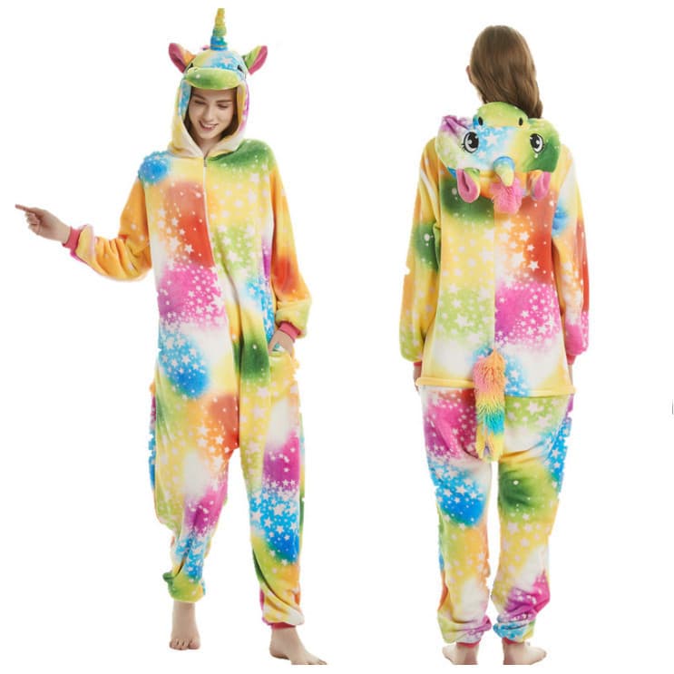 Unicórnio Ponto Kigurumi Traje Adulto Unisex Pelúcia Macacão Pijama Macio Flanela Capuz Cauda Halloween Fantasia Vestido