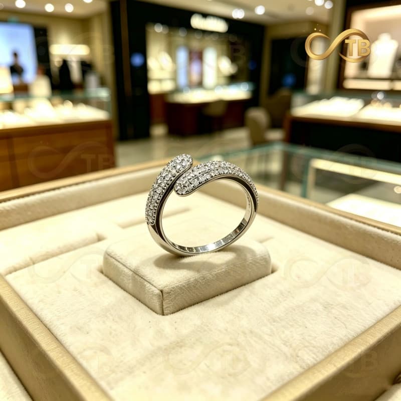 TB Feminino Anel ajustável das mulheres 18K ouro/prata anel de cristal elegante elegante luxo