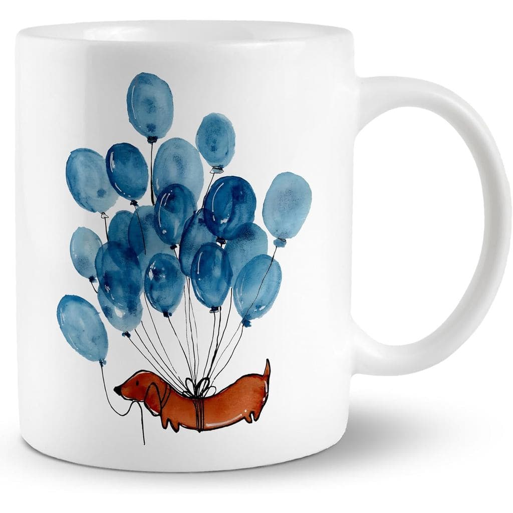 Caneca Dachshund, Caneca Cão Dachshund, Caneca de Café Dachshund, Caneca de Café com Balão Azul Dachshund, Canecas de Ce