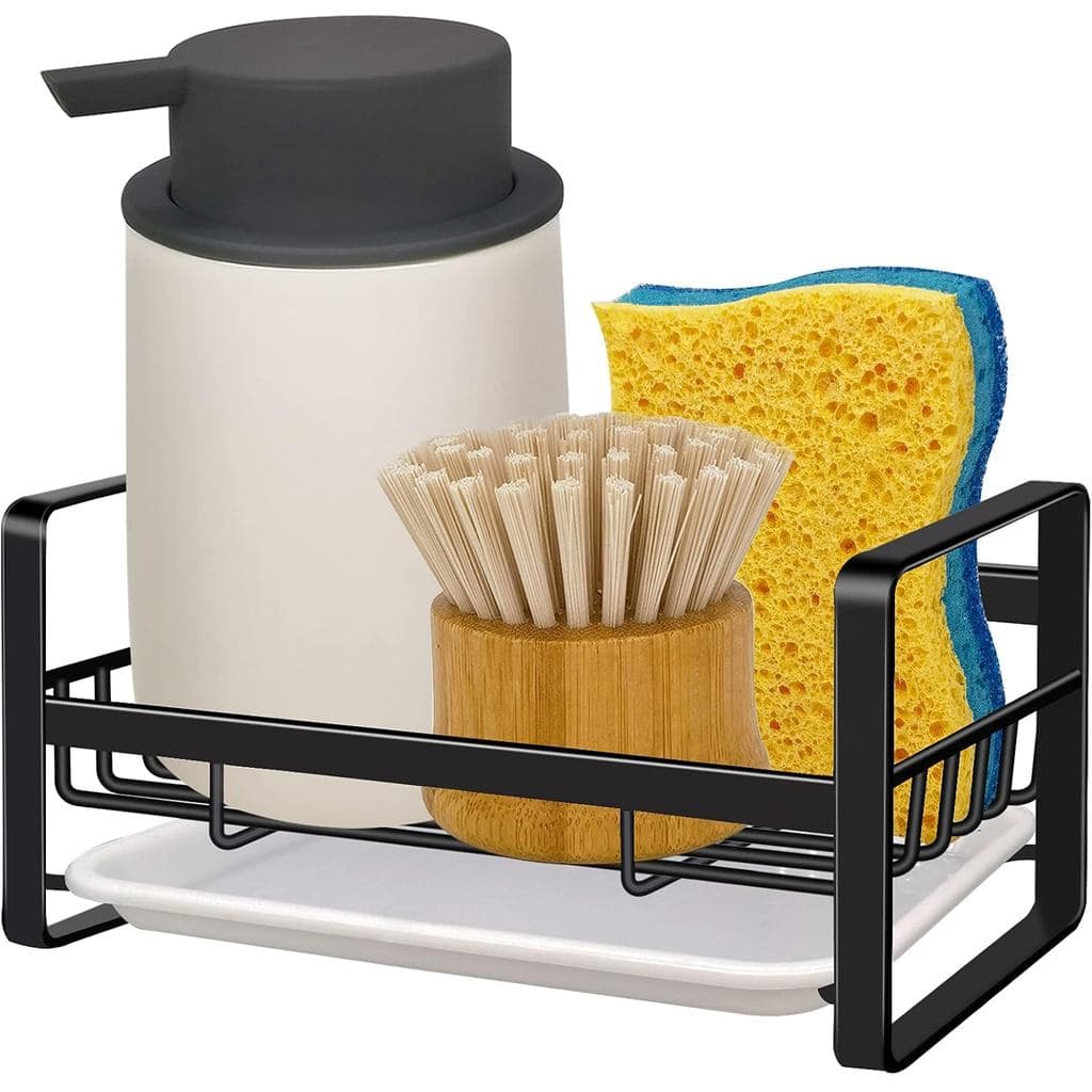 VANTEN Kitchen Sink Caddy Sponge Holder Organizer, Sink Tray Drainer Rack, Soap Dish Dispenser Brush Holder Storage Acce