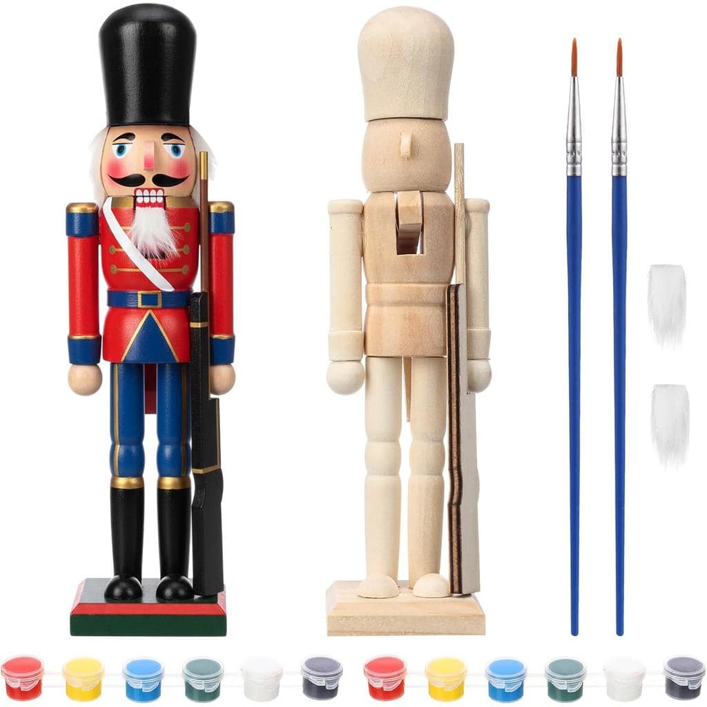2 Conjuntos de Quebra-Nozes de Madeira para o Natal, Figuras de Soldados Quebra-Nozes de 7,1 Polegadas Sem Pintura, Conj