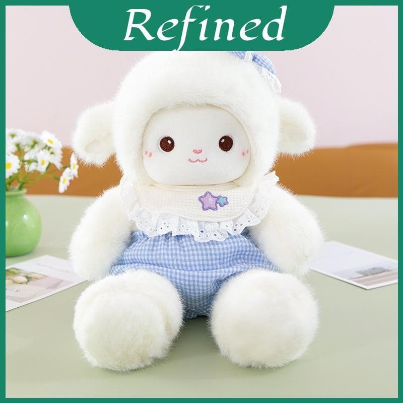 Brinquedo Macio De Pelúcia De Ovelha Infantil Com Laço De Renda Treliça E Decoração De Roupas Para Carinho Presentes De