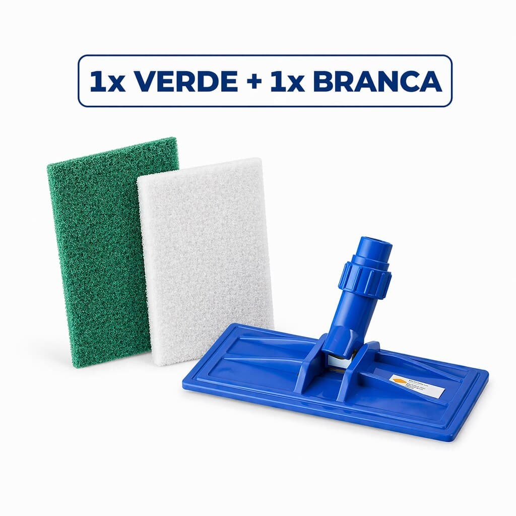 Kit Base Articulada Mop + Fibras 250x100mm Para Verde Limpeza Geral / Branca Para Superfícies Delicadas