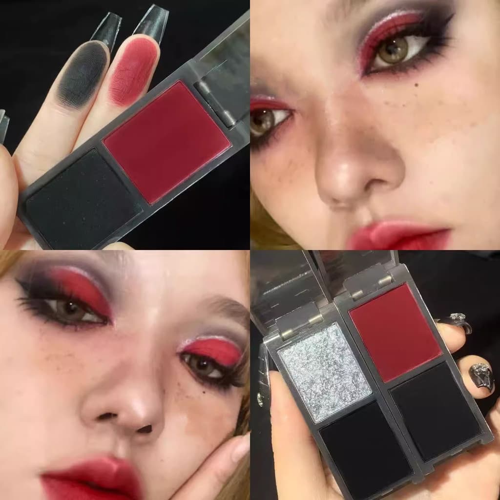 Halloween paleta de sombras de duas cores preto vermelho estilo gótico escuro cos maquiagem dos olhos fosco jogar maquia