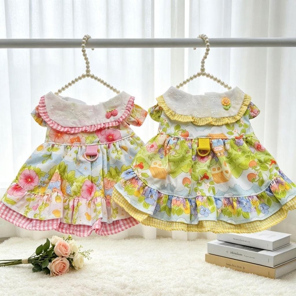 Vestido Floral para animais de estimação verão estilo fino vestido para cachorro pequeno Teddy Bichon Pomeranian Lolita