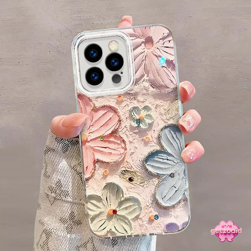 Protetora Floral 3D com Brilho Capa Capinha Para iPhone 17 Air 13 11 12 14 15 16 Plus Pro Max XR Normal Anti-Risque