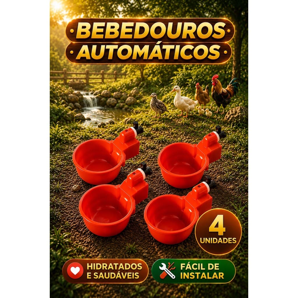 Kit 4 Bebedouro Automático Copinho para Aves Galinha Fazenda Gaiola Copo Bebedor
