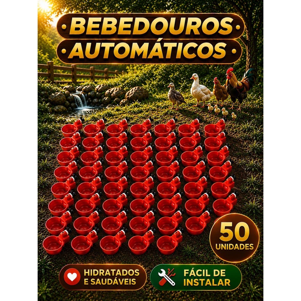 Kit 50 Bebedouro Automático Copinho para Aves Galinha Fazenda Gaiola Copo Bebedor
