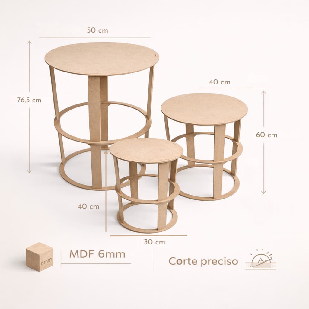 Kit Pegue e Monte Trio de Cilindros em MDF Desmontável para Decoração de Festas