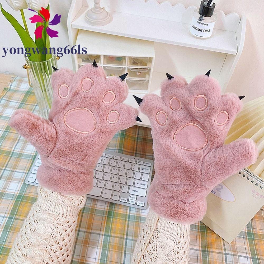 YONGWANG Luvas De Urso Fofas E Macias Com Corda Dedo Inteiro Lolita Femininas De Inverno