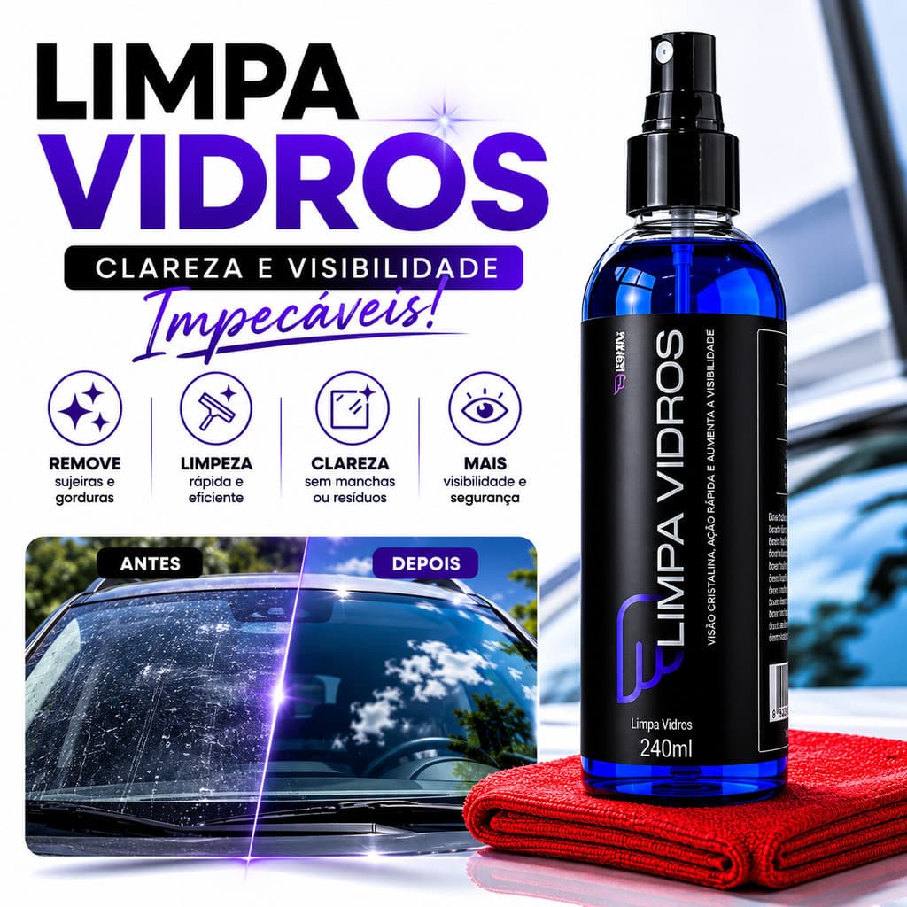 Limpa Vidro 240ml Cristalizador Repelente De Água Chuva E Sujeira Para Carro Automotivo Limpeza