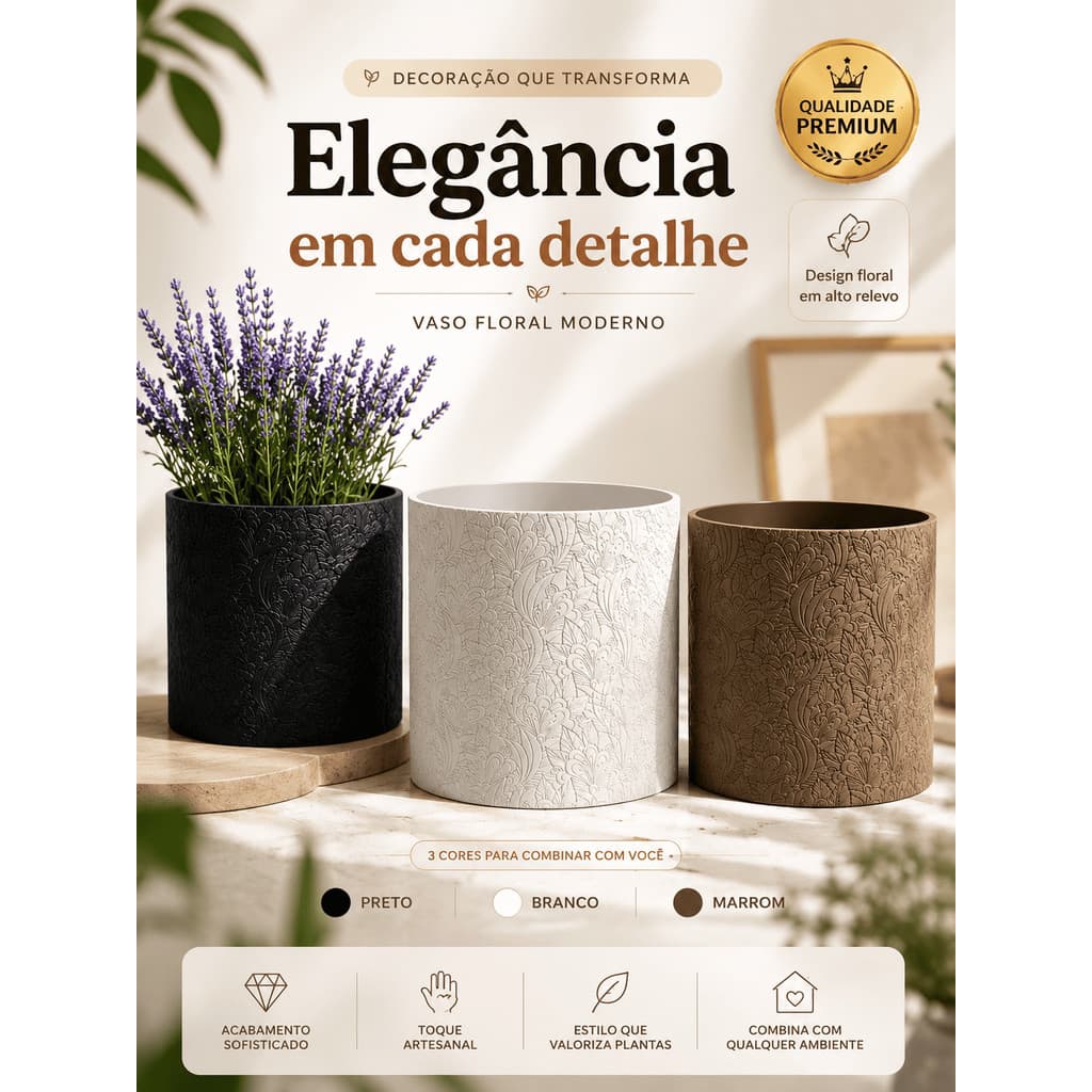 Vaso Floral Cachepô Moderno Decorativo Plantas Sala Quarto Escritório Branco Preto Marrom Enfeite