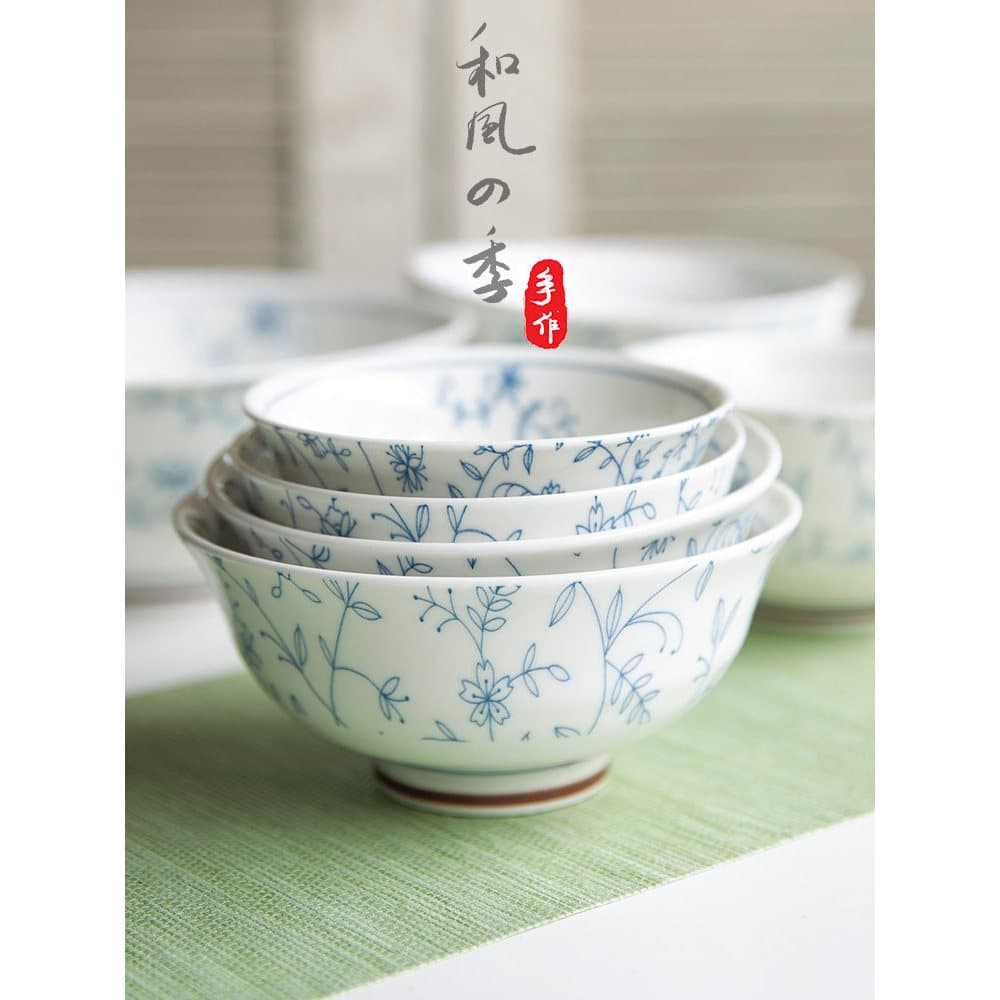 Estilo japonês quatro estações Underglaze cor talheres pequeno fresco Jingdezhen tigela de arroz doméstico tigela de mac