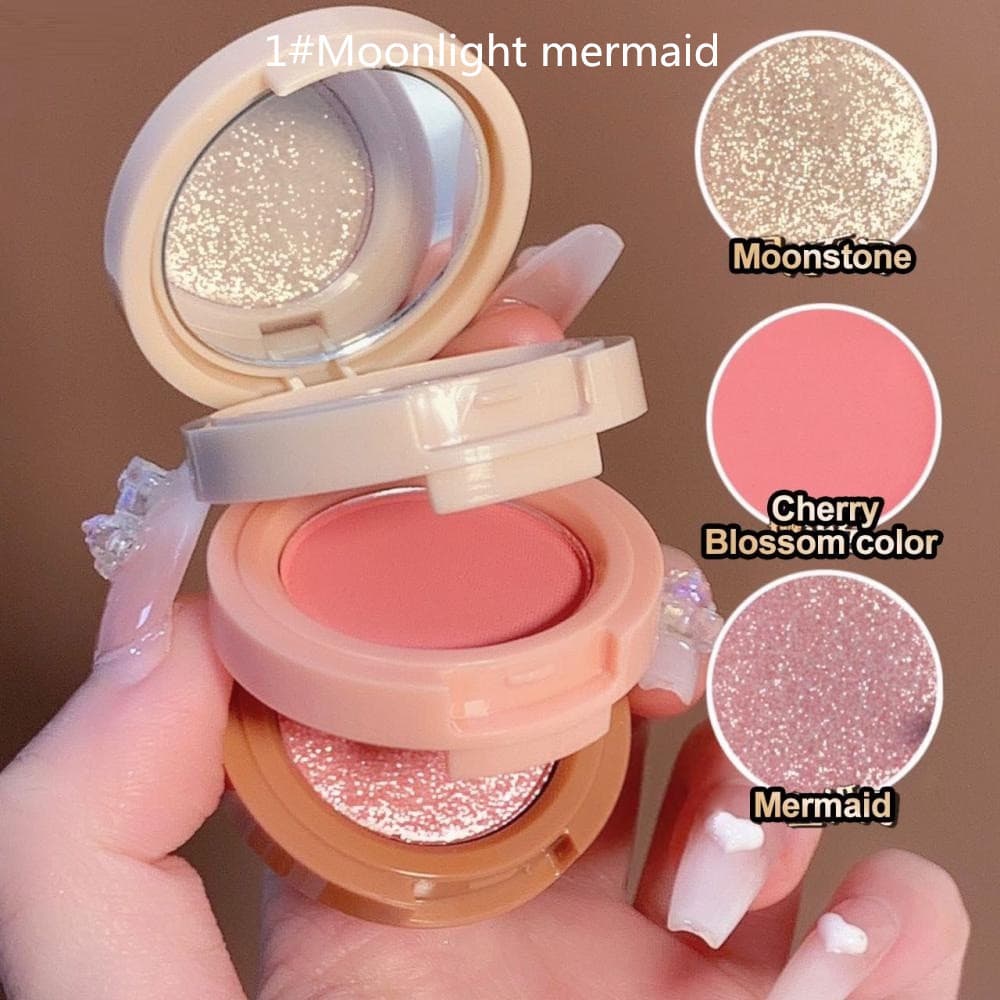 Blush de alto brilho de três camadas, brilho fosco perolado, placa integrada multifuncional