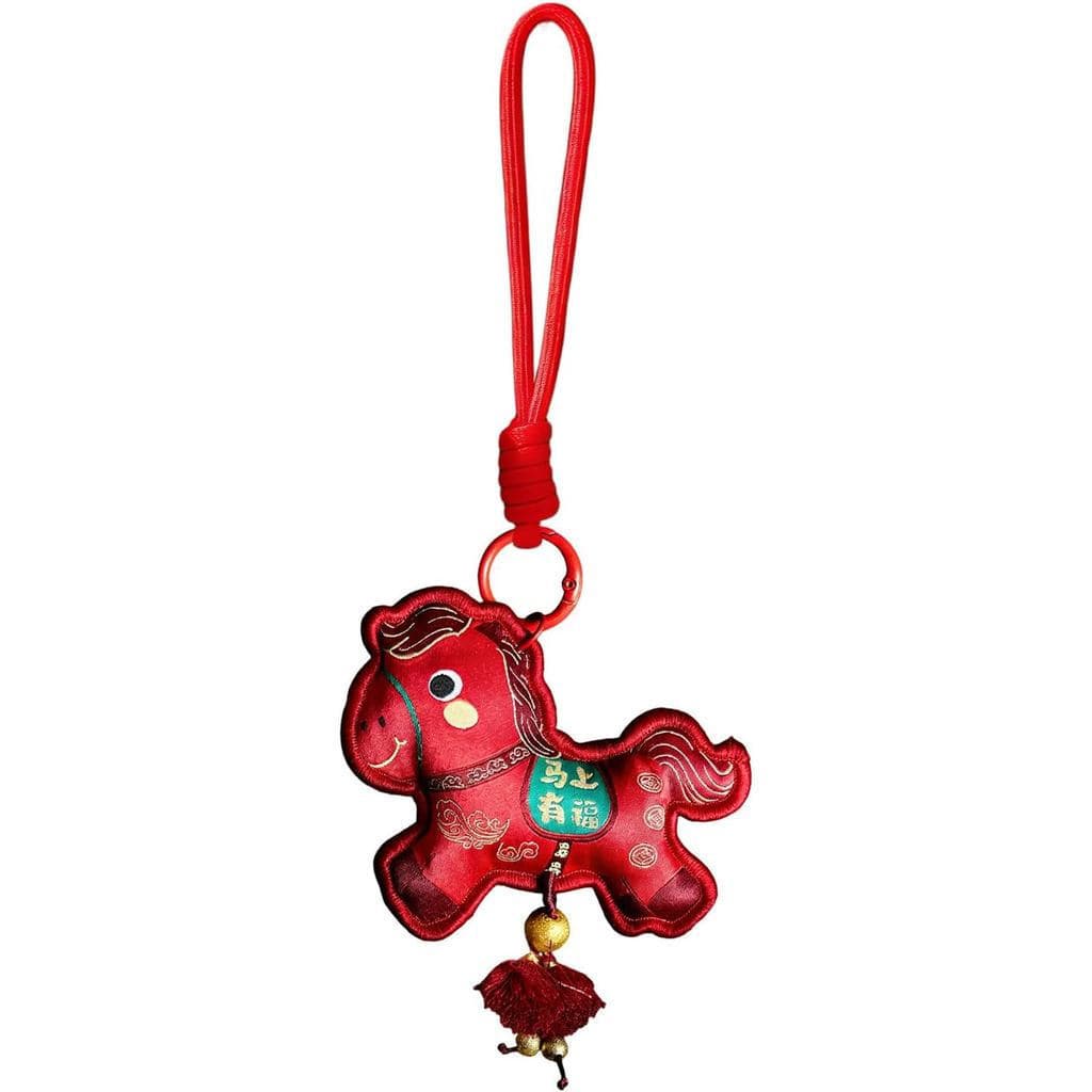 Ornamento chinês em forma de cavalo, pingente auspicioso chinês de 2026, decoração suspensa bordada em forma de cavalo p