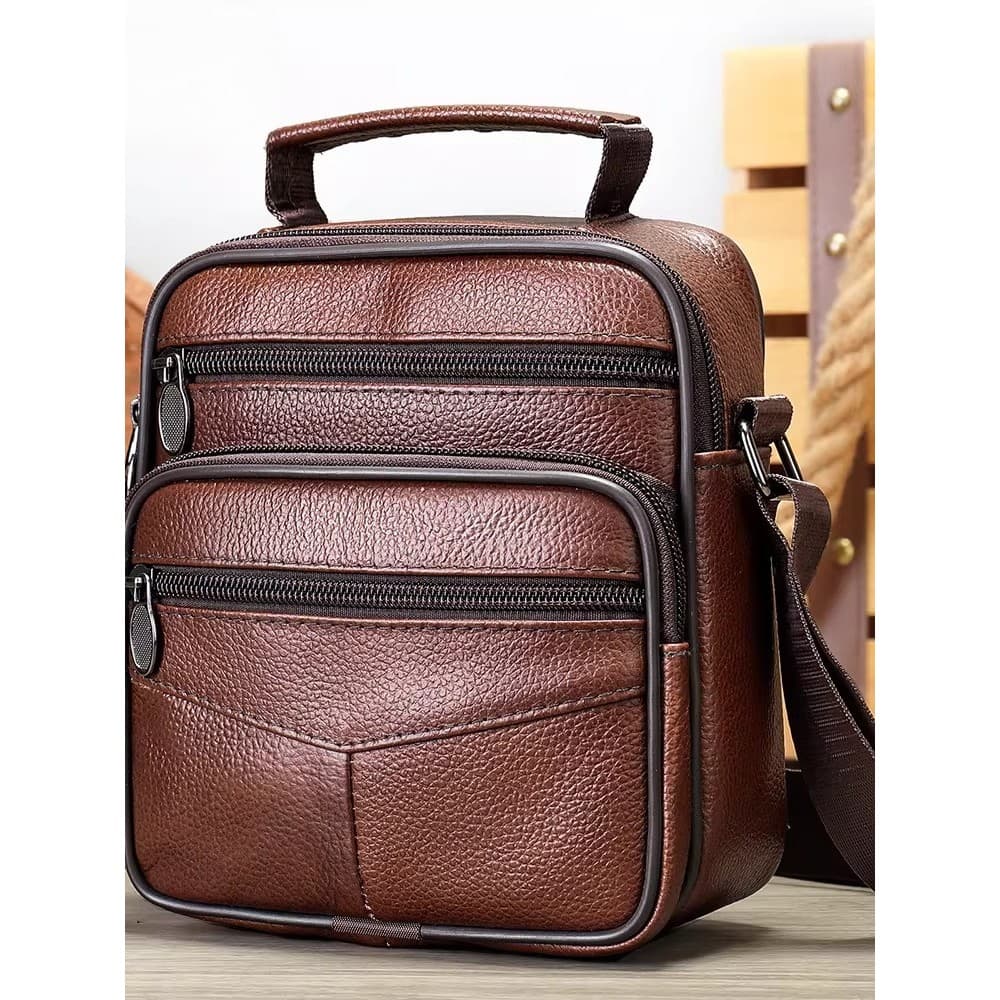 Primeira camada de couro bolsa de ombro masculina Vertical tamanho pequeno bolsa de ombro negócios Commuter couro genuín