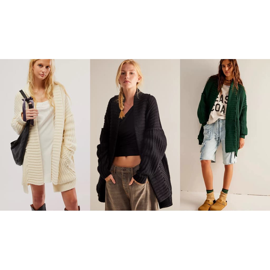 FP Outono Inverno Novo Estilo 3 Cores Fio Grosso Mistura de Lã Grosso Solto Malha Cardigan de Comprimento Médio