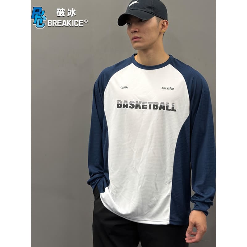 BKCXZICE estilo americano costura contraste cor esportes camiseta treinamento de basquete manga comprida terno de tiro c