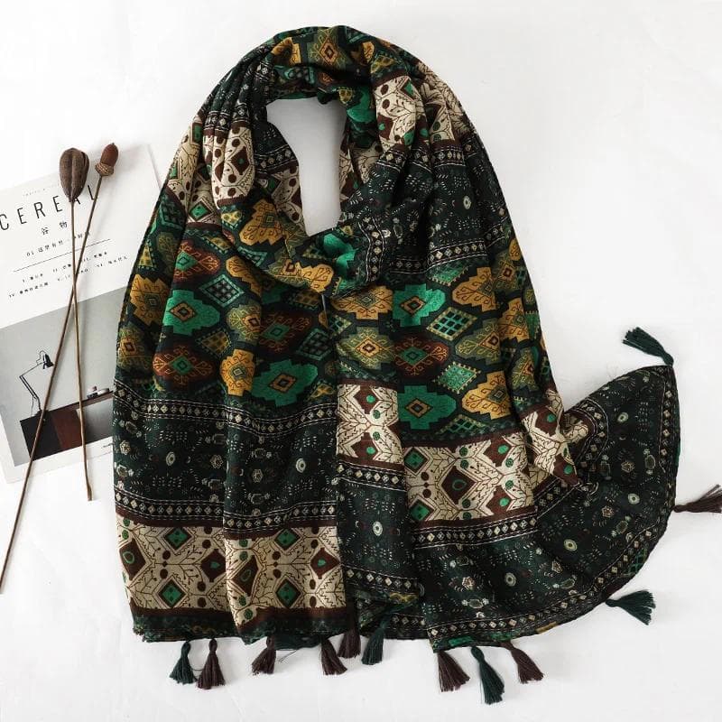 Moda Boho Impressão Senhoras Salpico Feminino Cachecol Longo Xale Borla Quatro Estações Versátil Floral Muçulmano Hijab