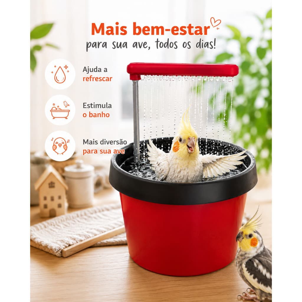 Fonte Banheira Para Aves Calopsita Periquito Com Chuveirinho