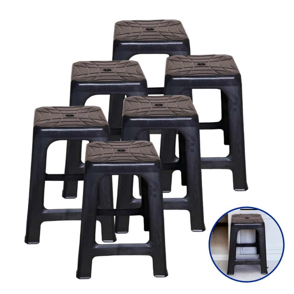 Kit 6 Banquetas Pretas Altas de Plástico para Cozinha e Bar Reforçado Suporta Ate 110kg Resistente
