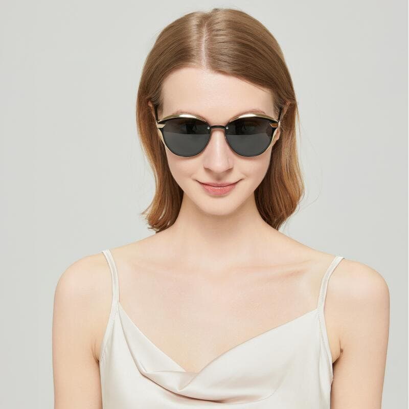 Óculos de Sol Polarizados Femininos de Moda Retro Redondos com Proteção UV