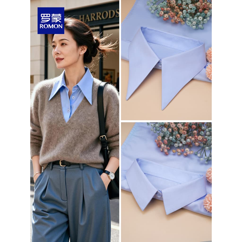Banco profissional azul grande colar pontiagudo colar falso senhoras camisa colar multifuncional decoração interior Wear
