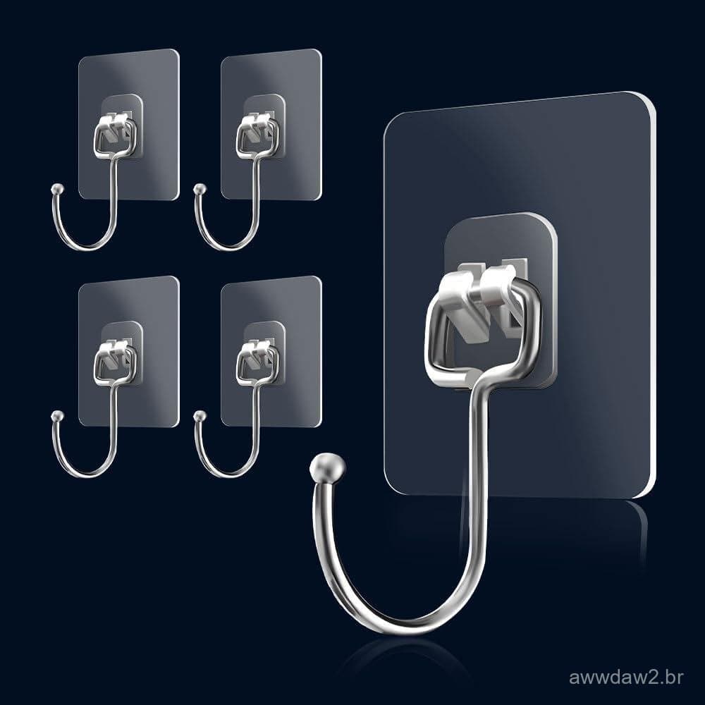 Conjunto de 5 Ganchos Autoadesivos de Aço Inoxidável Koja para Chaves, Banheiro, Chuveiro, Exterior, Cozinha, Porta, Mel