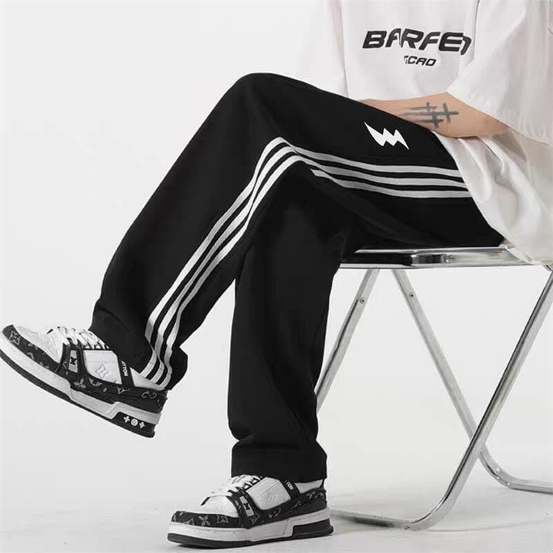 Street Wear estilo americano cinza lado listrado calças esportivas Retro impresso primavera outono estilo fino juventude