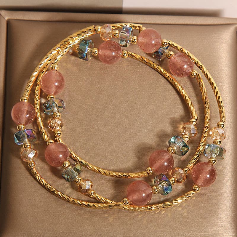 Pulseira multicírculo de cristal de morango Natural, nicho de luxo leve feminino sentido High-End, pulseira de cristal p
