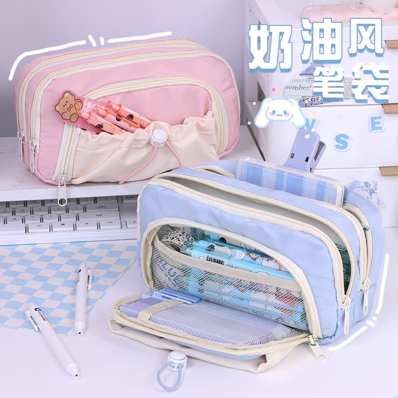 Estojo de lápis com cordão Dopamina Bolsa de papelaria escolar Estojo de lápis de grande capacidade Estilo menina Papela