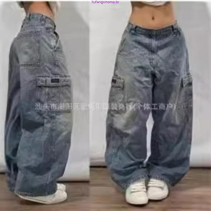 Y2K Impressão Americana Lavada Velha Casual Jeans Punk Moda Vintage Hip Hop Cintura Alta Calças Largas