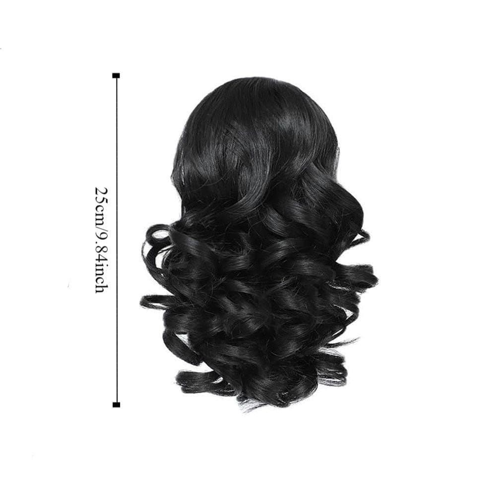 Acessório de cabelo tipo rabo de cavalo com cordão, peruca de cabelo curto e cacheado, estilo volumoso.