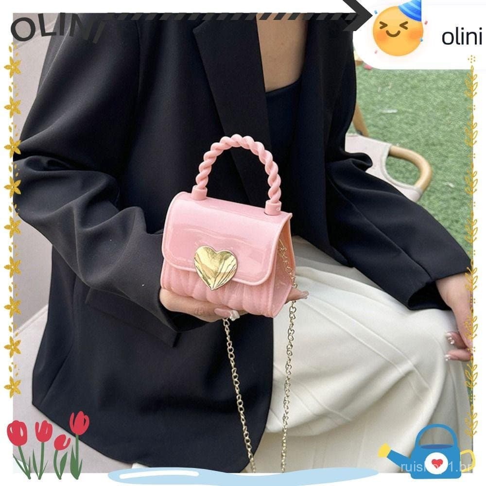 Bolsa Transversal Feminina, Mini Bolsa de PVC Gelatinosa Fresca e Doce, Cor Sólida com Fecho de Amor e Corrente, Pequena