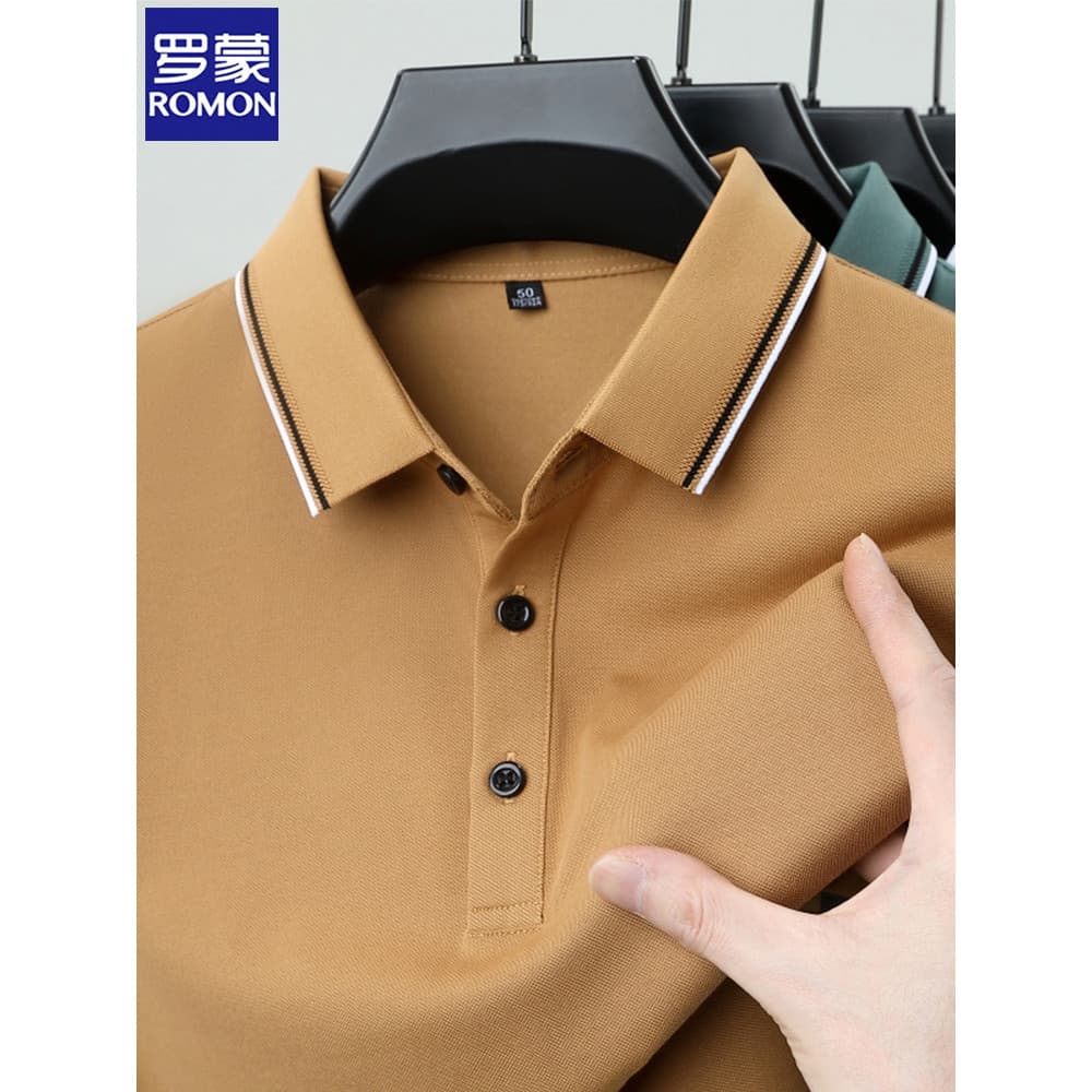 Lomon camisa polo masculina de meia-idade, manga curta, lapela, negócios, Casual, listrada, camisa polo, verão, novo est