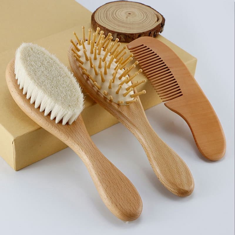 Nova Escova de Lã Natural 2024 para Pentear Cabelos de Crianças e Massagear a Cabeça