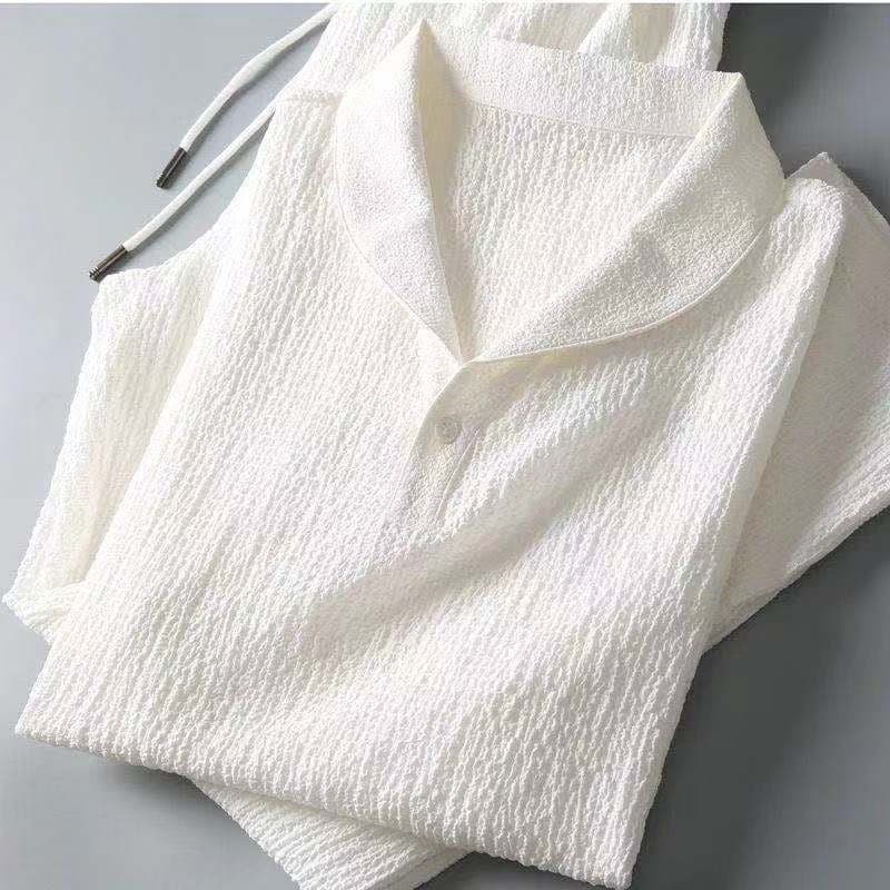 Homens verão leve respirável High-End esportes terno de duas peças moda masculina calças de manga curta na moda luz luxo