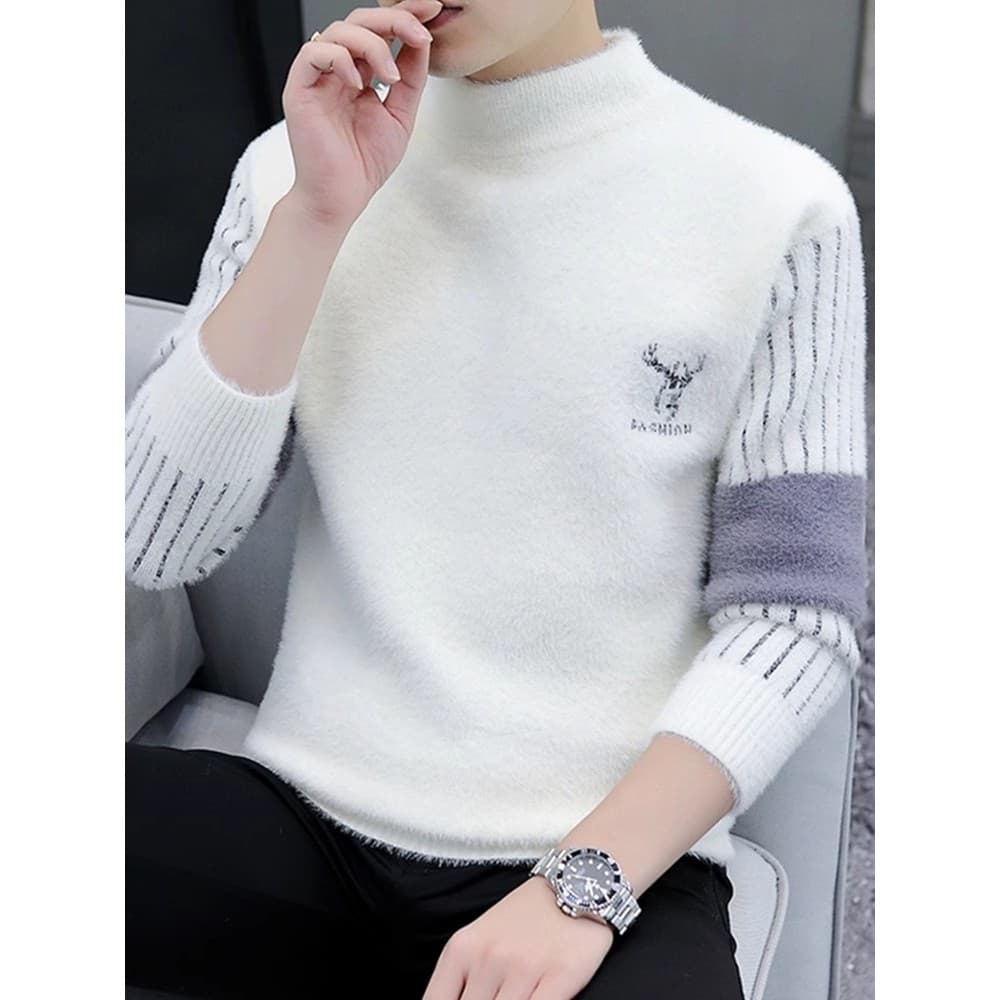 Outono inverno vison velo camisola masculina engrossado meia gola alta malhas na moda All-Match