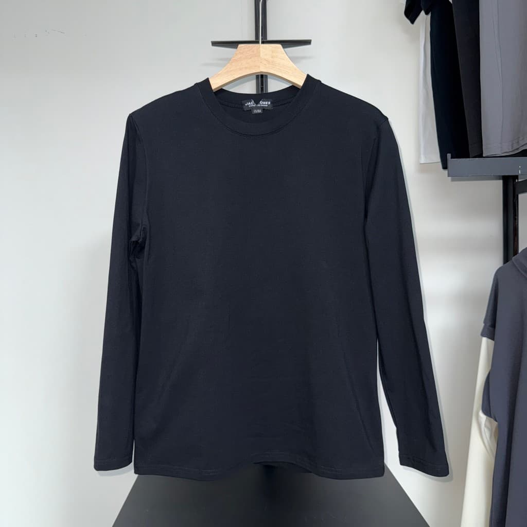 Jj corte etiqueta masculina primavera outono em torno do pescoço de manga comprida camiseta puro algodão Micro-elástico