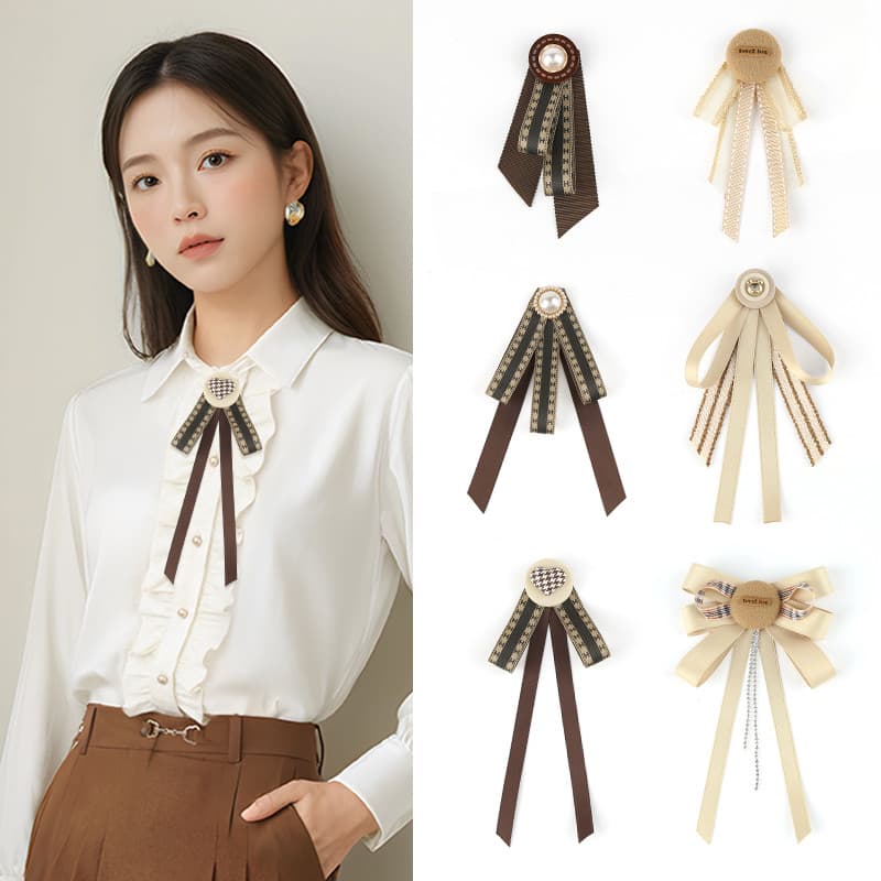 Gravata borboleta feminina outono inverno Retro pino All-Match Casual luz fita de café camisa acessórios femininos estil
