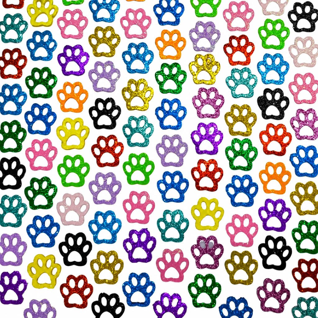 Kit 100 Patinha Adesiva Glitter para Cão e Pet - Banho Tosa